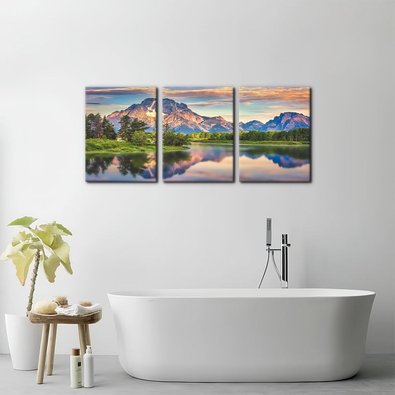 Pacimo Nature Canvas Wall Art Sunset Sunrise Mountain Pictures Grand Teton National Park Canvas Print River Forest Landscape Artwork for Living Room Bedroom Home Office Wall Decoration - 12"x16"x3 - Image 4