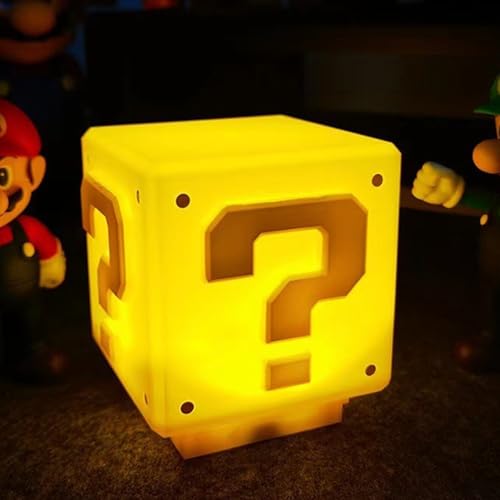 Rehenbsem Super Bro Question Block Night Light,Question Mark Block Decorate Table Lamp with USB Power Cable, Yellow LED Night Lamp Box with Game's Gold Coin Sound Effects Party Gift - Image 1