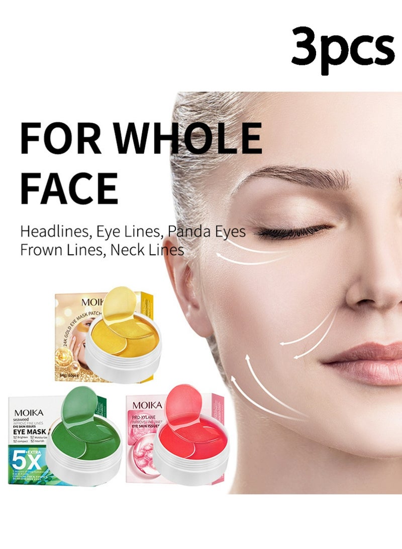 MOIKA 3 boxes Peptides Hydra-Gel Eye Patches for Dark Circles and Puffy Eyes, Reduce Under Eye Bags and Smooth Wrinkles, Anti-Aging, Eye Skin Care Pads With Soluble Collagen and Peptides - Image 1