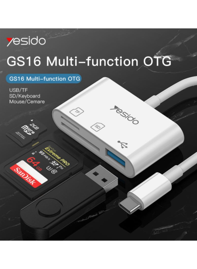 يسيدو GS16 فتحة بطاقة SD عالية الجودة من النوع C إلى USB 3.0 TF ومحول OTG للشحن السريع PD - Image 2