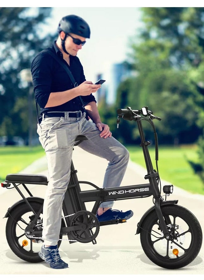 Wind Horse Folding Electric Bike with 350W High Speed Motor, 36V 8AH Battery, 40 KM/H Speed, 35 KM Range, Dual Disk Brakes, Carbon Alloy Frame and 16 Inches Tires, Portable Electric Bike with Dual Seat  - Image 3