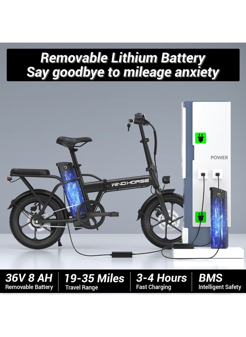 Wind Horse Folding Electric Bike with 350W High Speed Motor, 36V 8AH Battery, 40 KM/H Speed, 35 KM Range, Dual Disk Brakes, Carbon Alloy Frame and 16 Inches Tires, Portable Electric Bike with Dual Seat  - Image 5