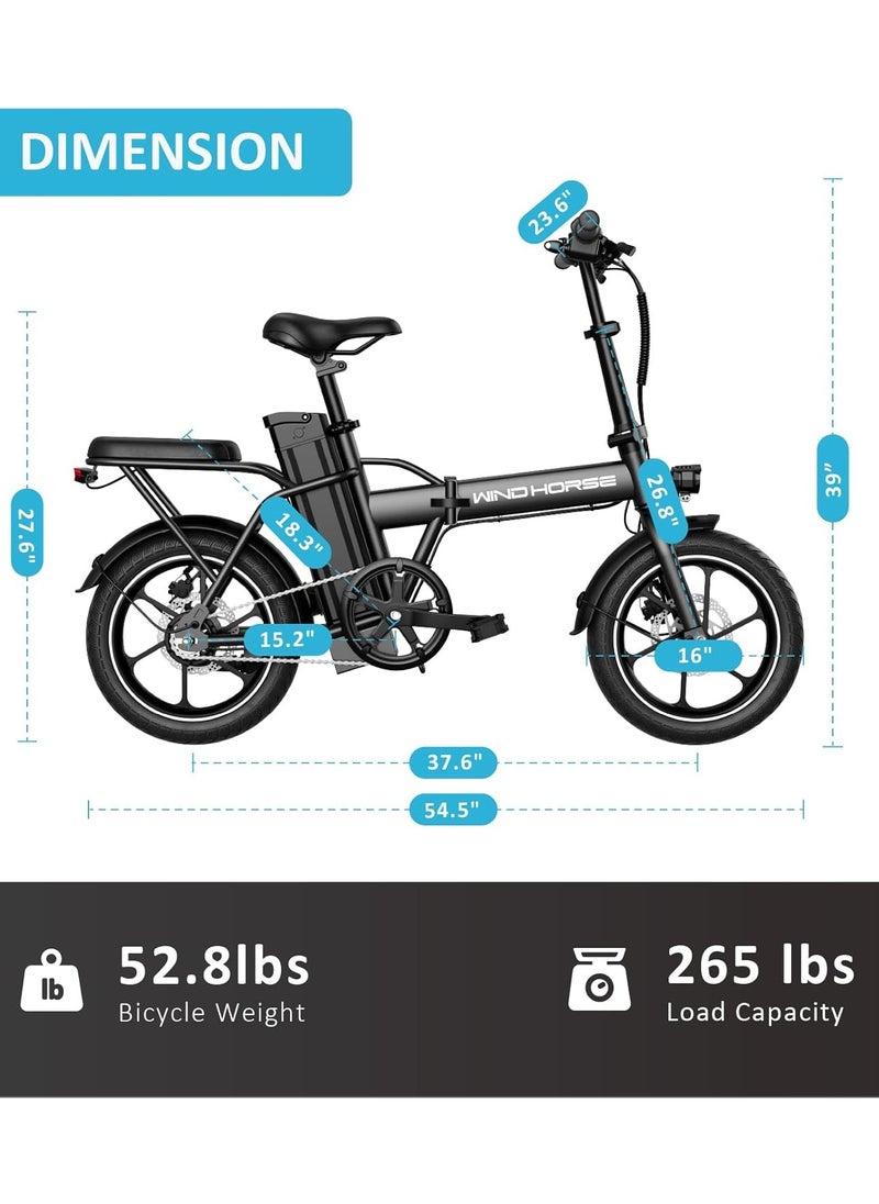 Wind Horse Folding Electric Bike with 350W High Speed Motor, 36V 8AH Battery, 40 KM/H Speed, 35 KM Range, Dual Disk Brakes, Carbon Alloy Frame and 16 Inches Tires, Portable Electric Bike with Dual Seat  - Image 2