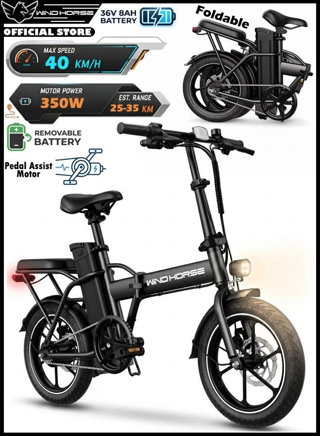 Folding Electric Bike with 350W High Speed Motor, 36V 8AH Battery, 40 KM/H Speed, 35 KM Range, Dual Disk Brakes, Carbon Alloy Frame and 16-Inch Tires, Portable Electric Bike with Dual Seat