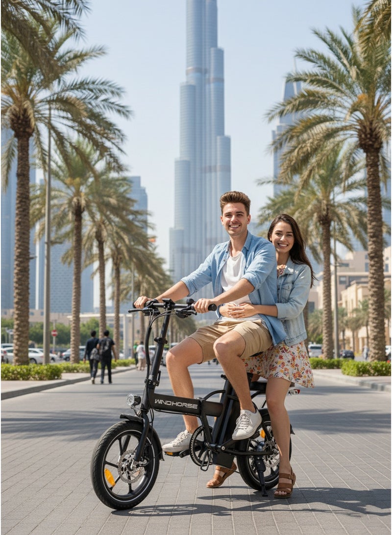 Wind Horse Folding Electric Bike with 350W High Speed Motor, 36V 8AH Battery, 40 KM/H Speed, 35 KM Range, Dual Disk Brakes, Carbon Alloy Frame and 16-Inch Tires, Portable Electric Bike with Dual Seat - Image 3