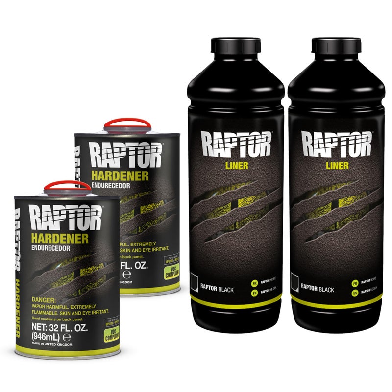 U-POl Raptor Black Urethane Spray-On Truck Bed Liner Kit, Protective Paint With Spray Gun, For Tailgates & Trucks, Vehicle Undercoating, 2 Quart Kit - Image 1