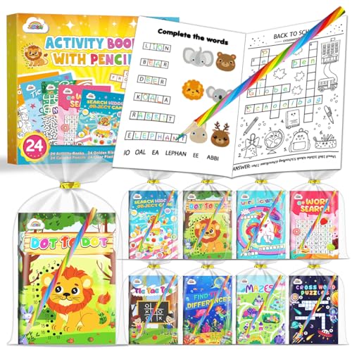 ZMLM Activity Books Party Favors for Kids 24 Pack Activity Books for Kids Ages 48 812 with Colored Pencilsmini Puzzles Booksused for Classroom PrizesEaster Basket StuffersBirthday Gifts - Image 1