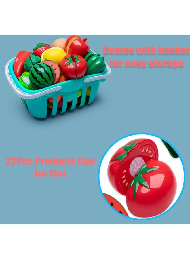 Pretend Play Kitchen Accessories for Kids, 77Pcs Cutting Fruits Vegetables Hamburger Toy Kitchen Accessories with Baskets for Toddlers 3 Years Old - Image 2