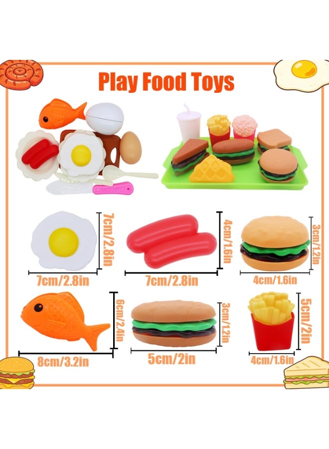 Pretend Play Kitchen Accessories for Kids, 77Pcs Cutting Fruits Vegetables Hamburger Toy Kitchen Accessories with Baskets for Toddlers 3 Years Old - Image 5