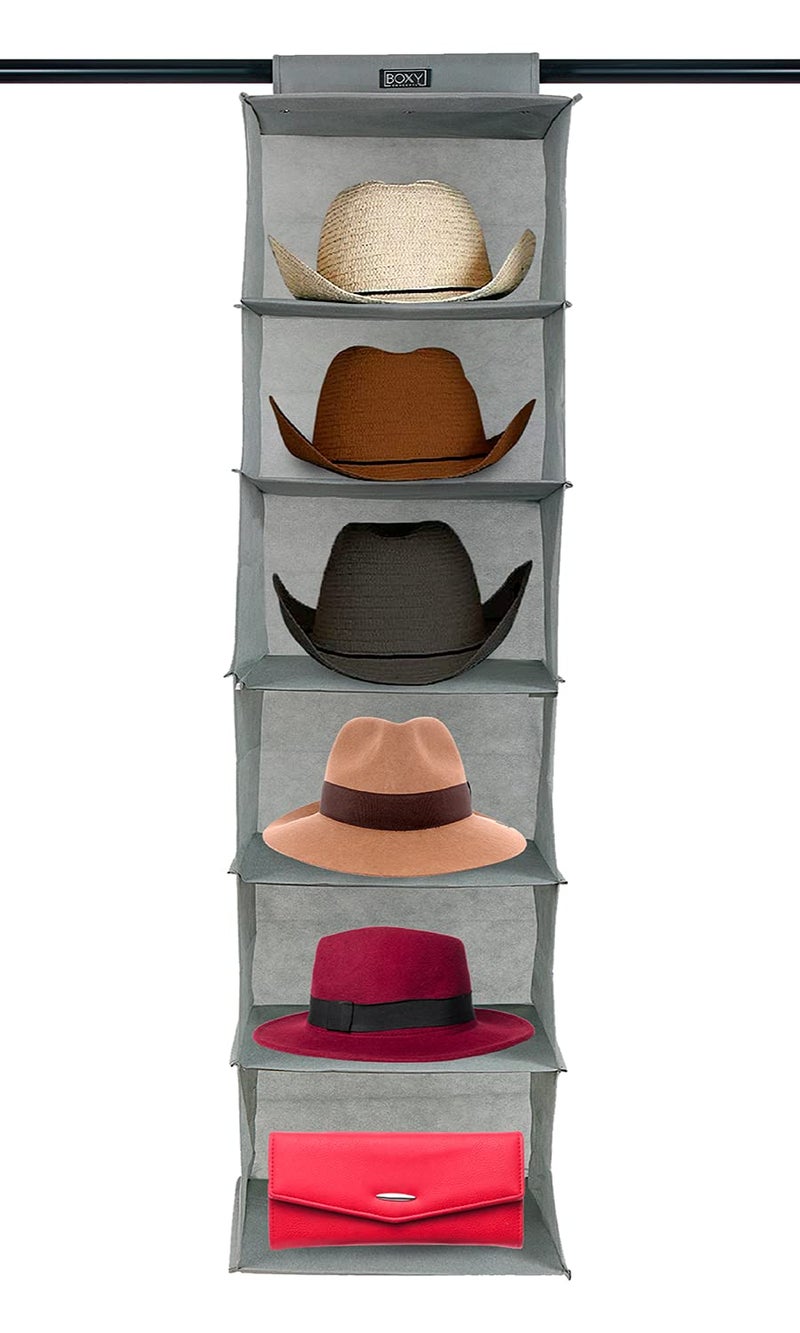 Boxy Concepts Boxy Concepts 6 Shelves Cowboy Hat Rack for Closets  13 Wide Extra Large Hat Organizer for Brimmed Styles  Cap Holder