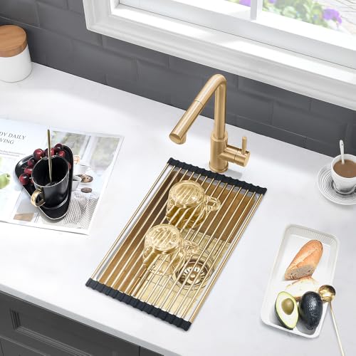 VASOYO Gold Bar Sink Undermount-VASOYO 10x18 Small Kitchen Sink Undermount Outdoor Rv Sinks 16 Gauge Gold Stainless Steel Single Bowl Deep Wet Bar Sinks with Accessories - Image 3