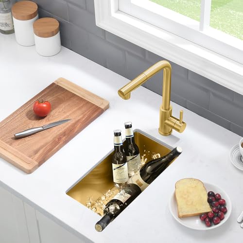 VASOYO Gold Bar Sink Undermount-VASOYO 10x18 Small Kitchen Sink Undermount Outdoor Rv Sinks 16 Gauge Gold Stainless Steel Single Bowl Deep Wet Bar Sinks with Accessories - Image 5