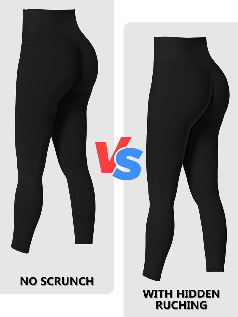 Sunzel Sunzfly Hidden Butt Scrunch Workout Leggings with Pockets for Women, High Waisted Gym Yoga Pants with Tummy Control 25" Black Large - Image 3
