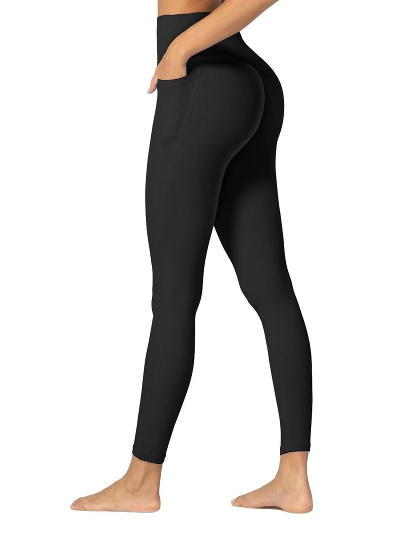 Sunzel Sunzfly Hidden Butt Scrunch Workout Leggings with Pockets for Women, High Waisted Gym Yoga Pants with Tummy Control 25" Black Large - Image 1
