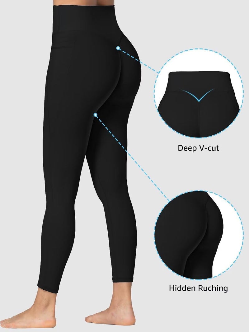 Sunzel Sunzfly Hidden Butt Scrunch Workout Leggings with Pockets for Women, High Waisted Gym Yoga Pants with Tummy Control 25" Black Large - Image 2