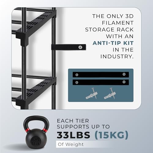 HoHpHq Upgraded 9-Tier 3D Printer Filament Spool Storage Rack, Thicker 3D Printing Filament Holder with Anti-Tip Kit/Large Storage Space, 3D Organizer Can Store Up to 54 Rolls, Gifts for 3d Printer Lovers - Image 5