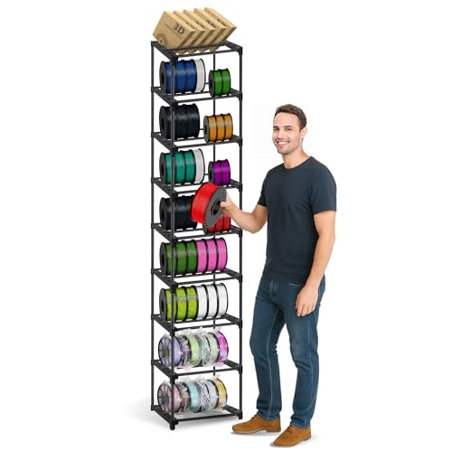 HoHpHq Upgraded 9-Tier 3D Printer Filament Spool Storage Rack, Thicker 3D Printing Filament Holder with Anti-Tip Kit/Large Storage Space, 3D Organizer Can Store Up to 54 Rolls, Gifts for 3d Printer Lovers - Image 1