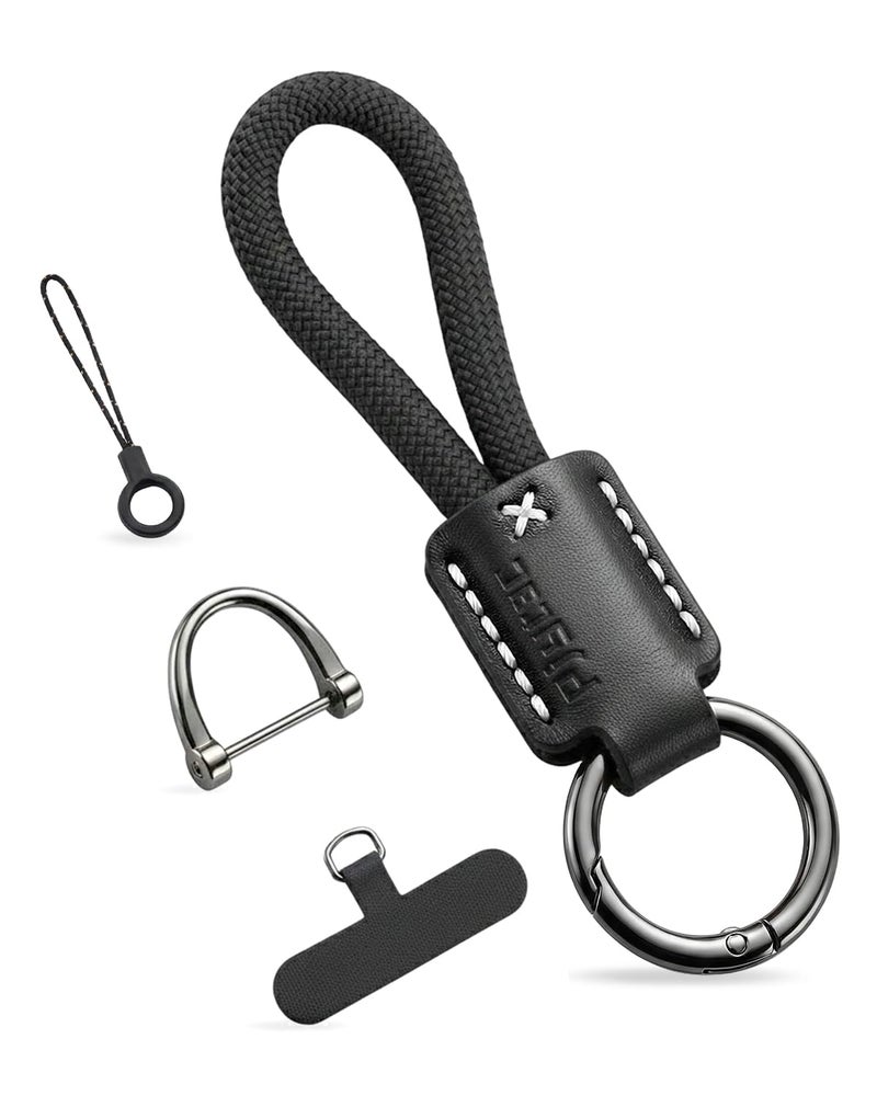 PJYTAC Keychain for Car Keys, Short Key Lanyard for Men, Leather Rope Car Key Holder Key Chain with D Key Ring, Accessories Kit Phone Tether Tab Gift for Men Women - Image 1