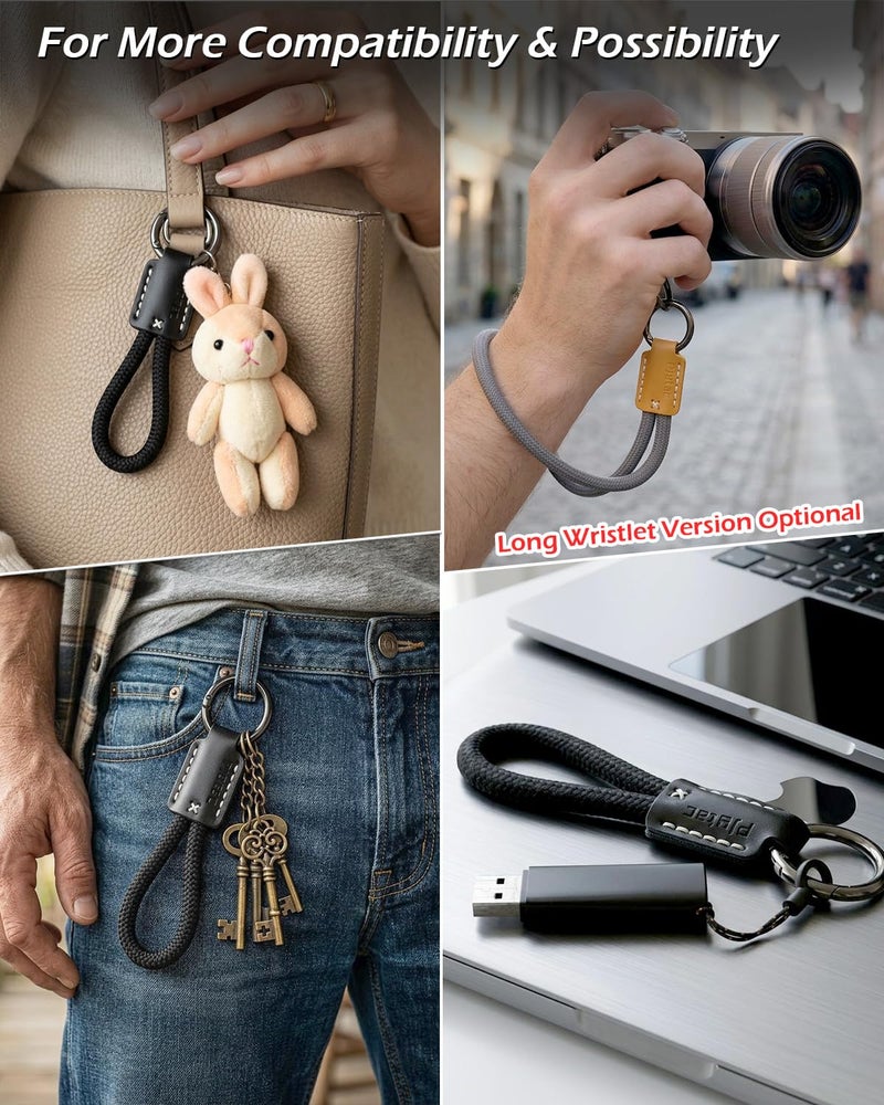 PJYTAC Keychain for Car Keys, Short Key Lanyard for Men, Leather Rope Car Key Holder Key Chain with D Key Ring, Accessories Kit Phone Tether Tab Gift for Men Women - Image 4