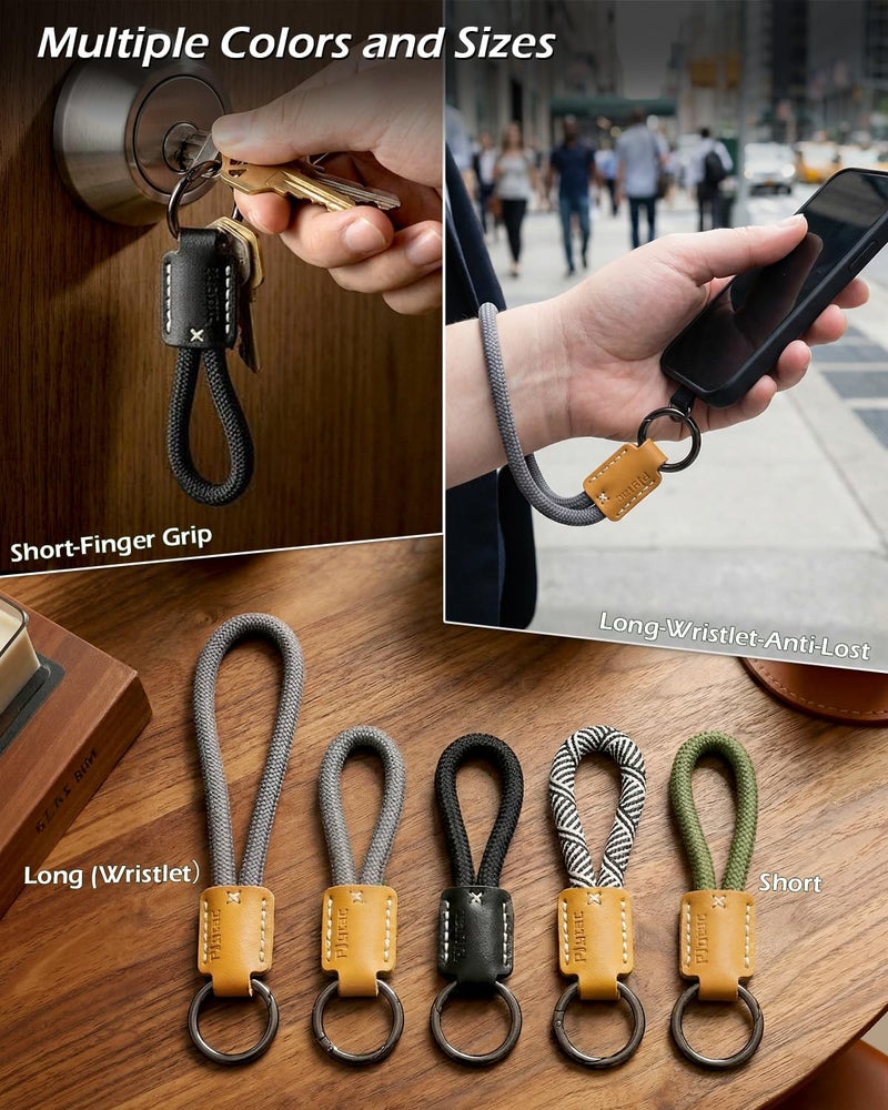 PJYTAC Keychain for Car Keys, Short Key Lanyard for Men, Leather Rope Car Key Holder Key Chain with D Key Ring, Accessories Kit Phone Tether Tab Gift for Men Women - Image 3