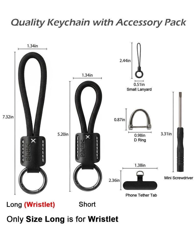 PJYTAC Keychain for Car Keys, Short Key Lanyard for Men, Leather Rope Car Key Holder Key Chain with D Key Ring, Accessories Kit Phone Tether Tab Gift for Men Women - Image 2