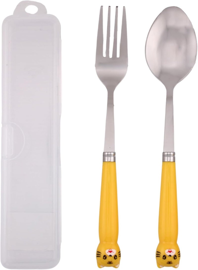 BrainGiggles 4-Piece Stainless Steel BPA Free Kids Cutlery Set with Case – Includes Spoon, Fork and Case for Lunch Box, Picnic or Travel | Children Tableware with Portable Case (Yellow) - Image 1