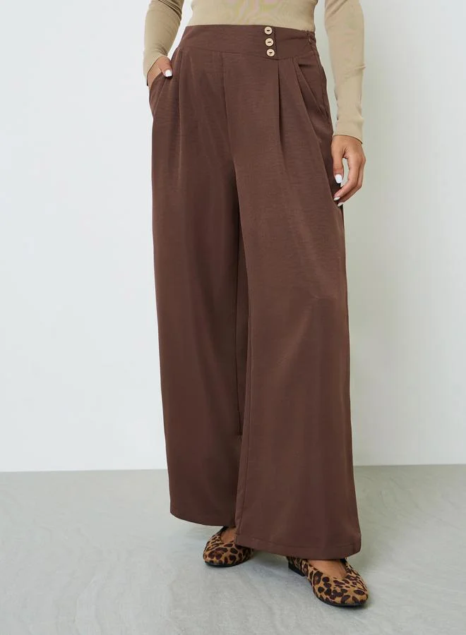 Take Two Elegant Brown Wide-Leg Pleated Trousers