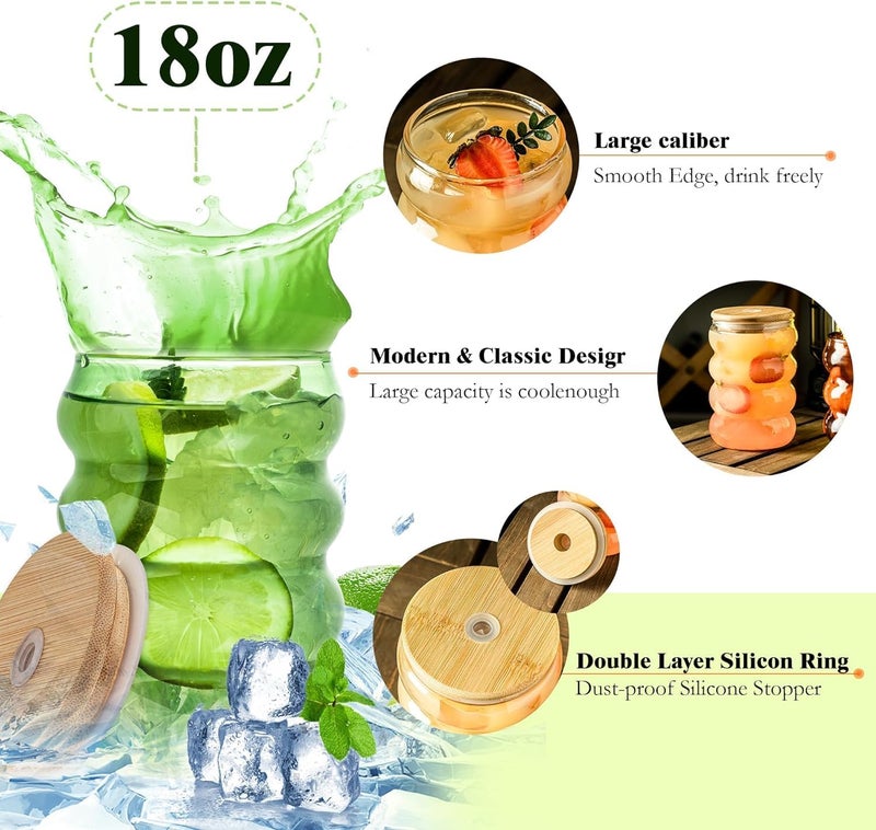 GipiBox Wave Shape Drinking Glasses Tumbler with Airtight Wooden Lid and Straw 500ml for Juice Cocktail Iced Tea Coffee Hot Cold Drink Cup Home Office TravelPack of 1 - Image 5