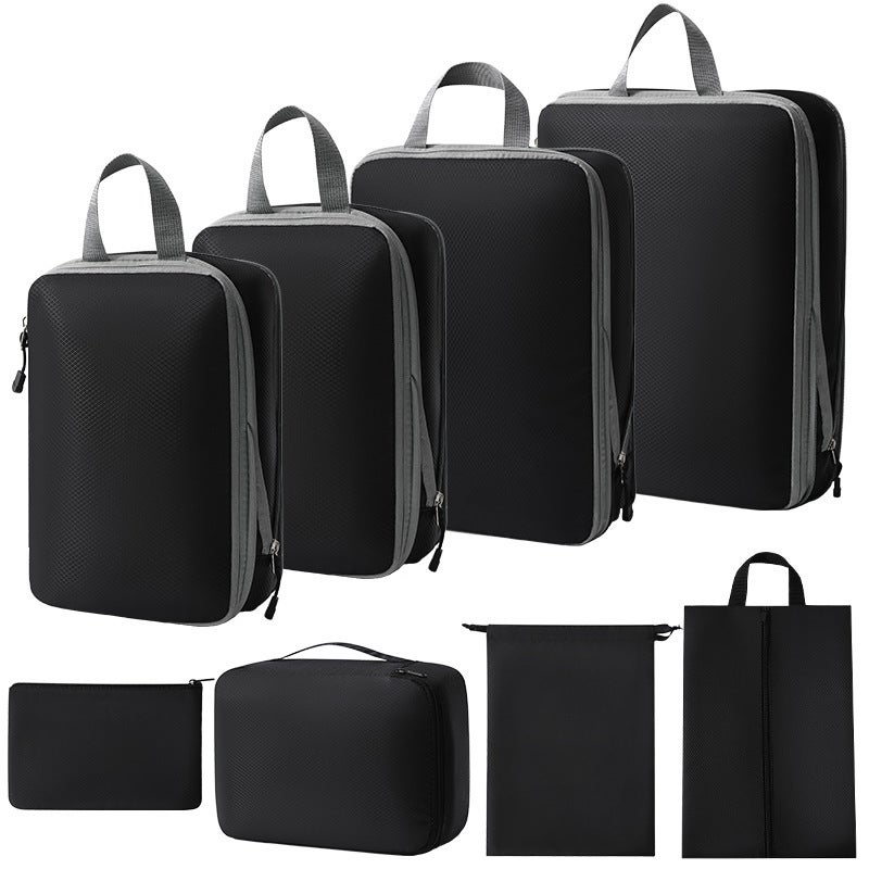 Travel Organizer Packing Cubes LuggageThree-piece set + s + shoe bag + bra bag + flat pocket + drawstring pocket (black eight-piece set) Three-piece set + s + shoe bag + bra bag + flat pocket + drawstring pocket (black eight-piece set)