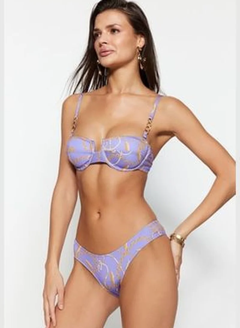 trendyol Abstract Pattern Chain Accessory High Leg Bikini Bottoms TBESS23BA00080