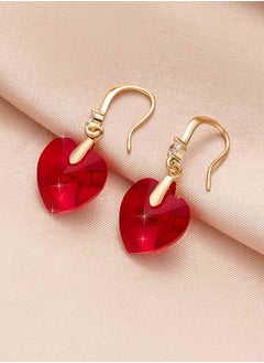 EVEVIC Austrian Peach Heart Crystal Drop Earrings for Women 14k Gold Plated Hypoallergenic  - Image 2