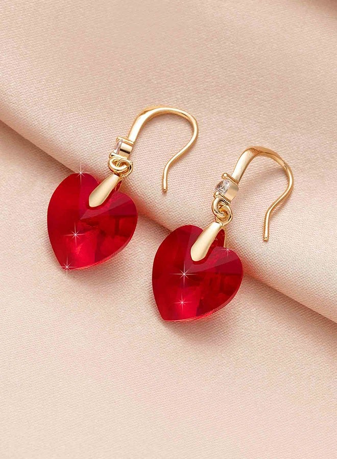 EVEVIC Austrian Peach Heart Crystal Drop Earrings for Women 14k Gold Plated Hypoallergenic  - Image 2