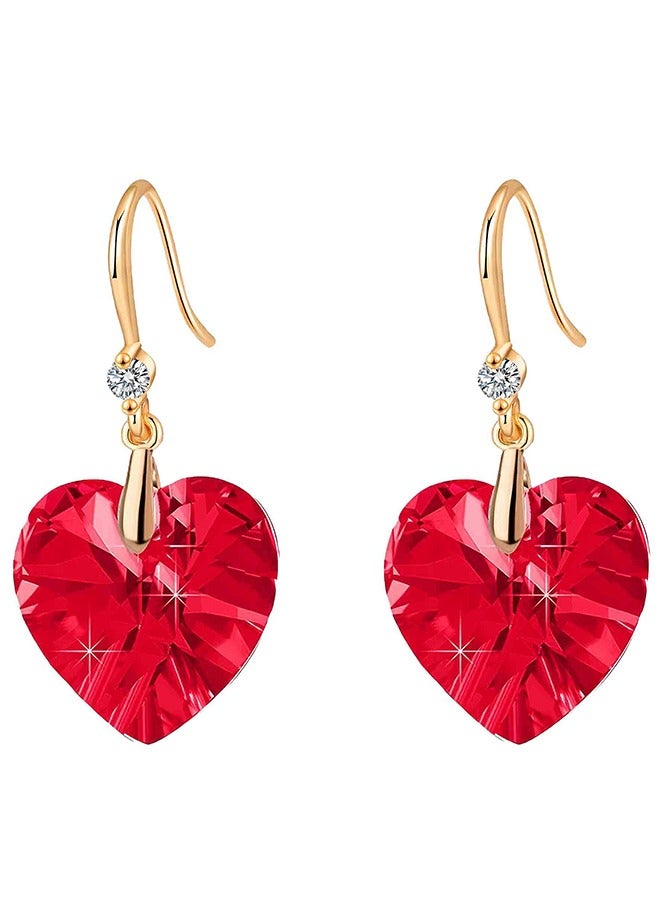 EVEVIC Austrian Peach Heart Crystal Drop Earrings for Women 14k Gold Plated Hypoallergenic  - Image 1