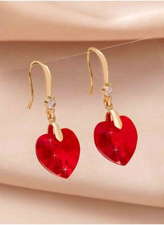 EVEVIC Austrian Peach Heart Crystal Drop Earrings for Women 14k Gold Plated Hypoallergenic  - Image 3