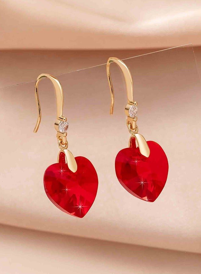 EVEVIC Austrian Peach Heart Crystal Drop Earrings for Women 14k Gold Plated Hypoallergenic  - Image 3