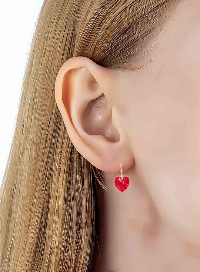 EVEVIC Austrian Peach Heart Crystal Drop Earrings for Women 14k Gold Plated Hypoallergenic  - Image 5