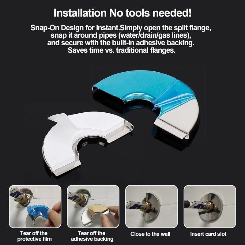 smrtcol 3 Pack Wall Split Flange Self-Adhesive Split Flange for Pipes 28mm Snap-On Cover, Stainless Steel Decorative Pipe Ring for Water/Drain/Gas Lines - Image 4