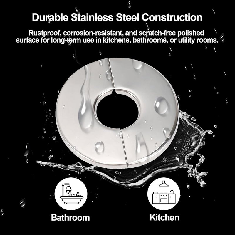 smrtcol 3 Pack Wall Split Flange Self-Adhesive Split Flange for Pipes 28mm Snap-On Cover, Stainless Steel Decorative Pipe Ring for Water/Drain/Gas Lines - Image 3