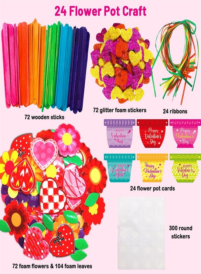 Fancy Land 24 Set Valentines Day Crafts for Kids Foam Flower Pot Valentine's Day Gifts Decorations School Classroom Activity - Image 2