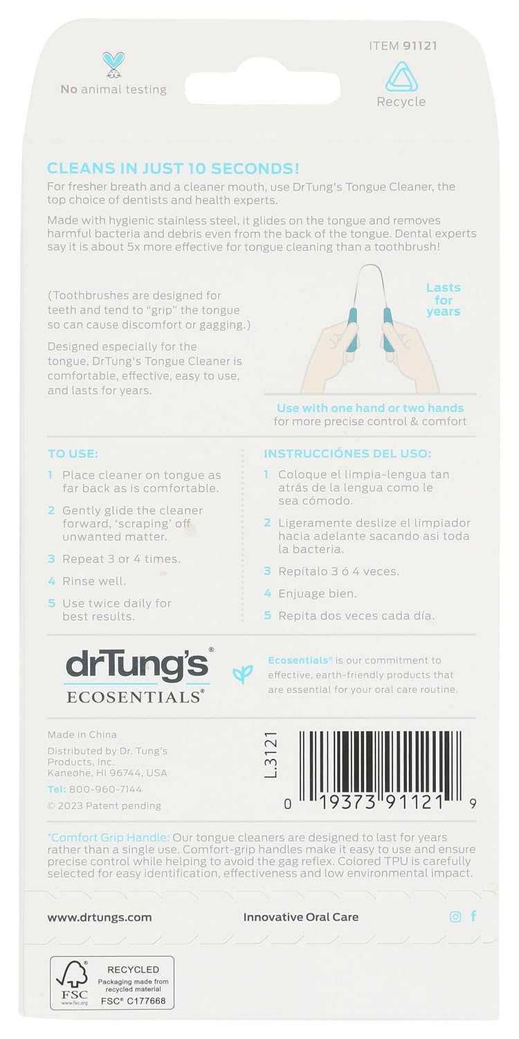 drTung's كاشط اللسان المصنوع من الفولاذ المقاوم للصدأ من DrTung - منظف لسان للبالغين والأطفال، يساعد على إنعاش النفس، سهل الاستخدام بمقبض مريح، يأتي مع حقيبة سفر - كاشطات لسان من الفولاذ المقاوم للصدأ (1 عبوة) - Image 2