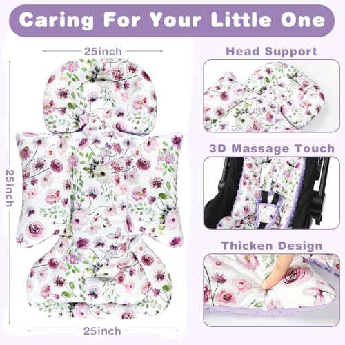 GFU 3-in-1 Infant Car Seat Insert, Soft Head and Body Support,Ultra & Strap Covers Set, Reversible Newborn Car Seat Cushion Pad for Baby Boy & Girl fits Stroller, Swing, Bouncer (Purple) - Image 4