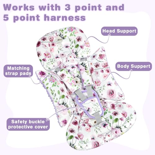 GFU 3-in-1 Infant Car Seat Insert, Soft Head and Body Support,Ultra & Strap Covers Set, Reversible Newborn Car Seat Cushion Pad for Baby Boy & Girl fits Stroller, Swing, Bouncer (Purple) - Image 3
