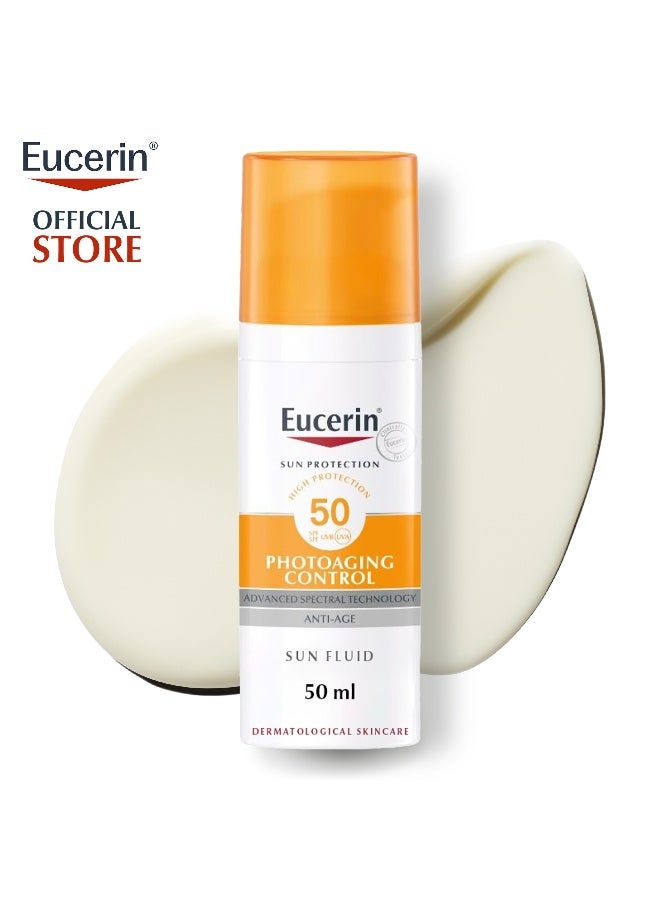 Eucerin Face Sunscreen Photoaging Control Anti-Age Sun Fluid Suitable As Make-Up Base Orange 50ml - Image 1