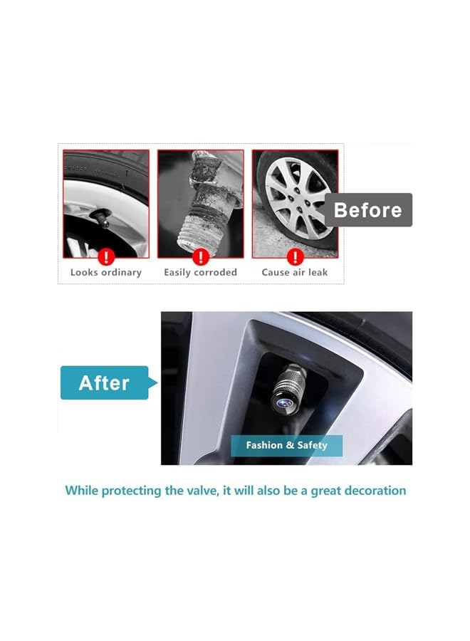 Tire Valve Stem Caps for Subaru Metal Car Wheel Air caps Auto Valve Stem Caps Accessories 4 Pcs Black