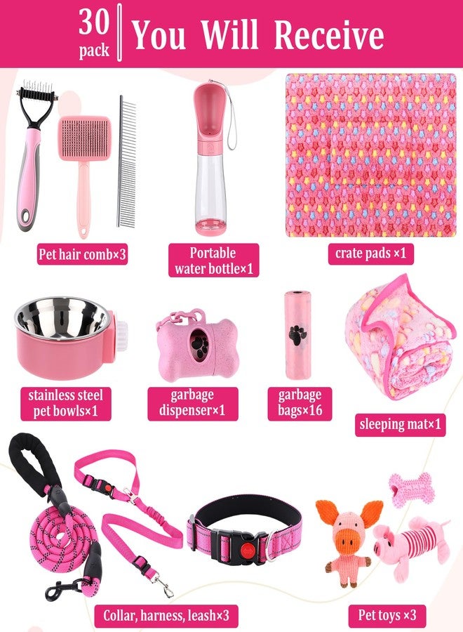 PullCrease 30 Pcs Puppy Supplies Starter Kit for Small Dogs Essentials Include No Pull Dog Harness, Collar, Leash Set, Toys, Bowl, Water Bottles, Pet Grooming Kit, Puppy Accessories for Welcome Gift - Image 2