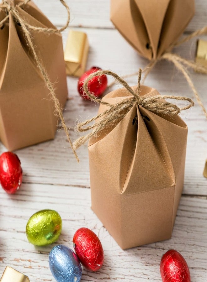 Lamantery 50Pack Mini Paper Gift Boxes Lantern Hexagon Kraft Paper Package Box with Twine Candy Chocolate Gift Packing Wrap for Wedding Party Christmas Brown - Image 5
