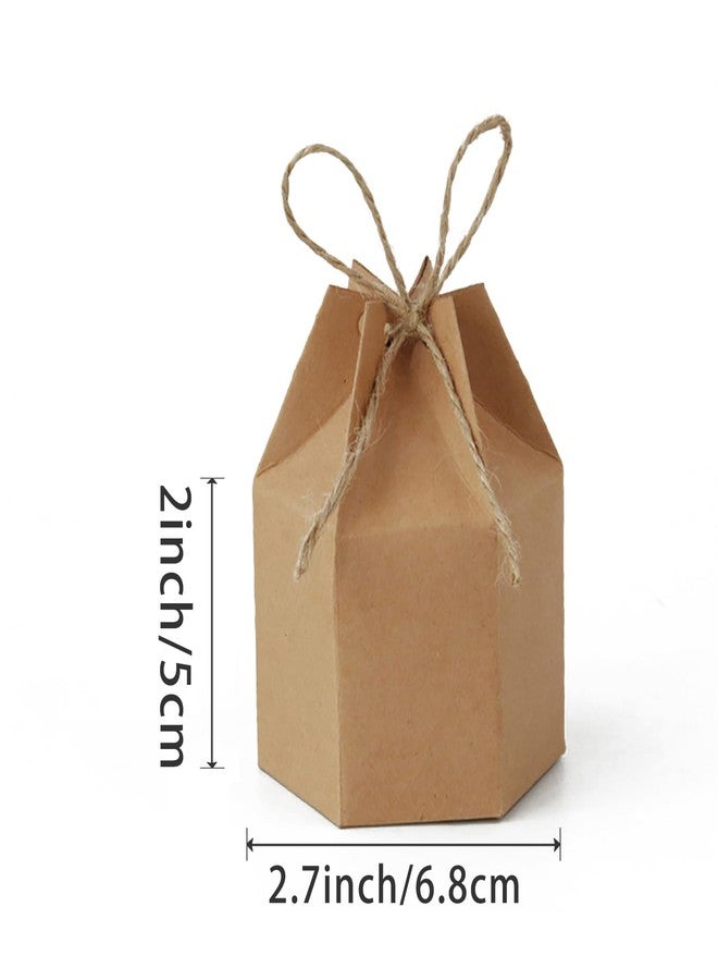 Lamantery 50Pack Mini Paper Gift Boxes Lantern Hexagon Kraft Paper Package Box with Twine Candy Chocolate Gift Packing Wrap for Wedding Party Christmas Brown - Image 2
