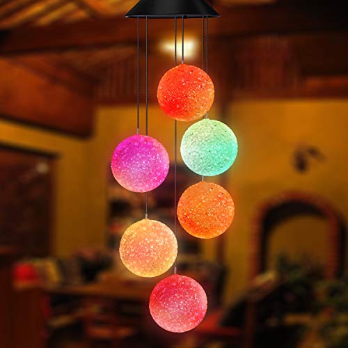 Topspeeder Color Changing Solar Power Wind Chime Spiral Spinner Crystal Ball Wind Mobile Portable Waterproof Outdoor Decorative Romantic Wind Bell Light for Patio Yard Garden Home (Crystal Ball) - Image 4