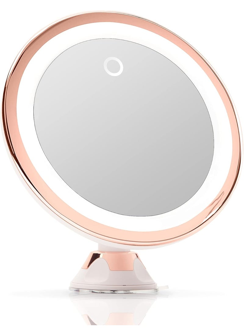 Fancii Fancii 10X Magnifying Makeup Mirror with True Natural Light and Locking Suction - 8 inch Large Lighted Travel Vanity Mirror, Dimmable Daylight LEDs, Battery and USB Operated - Luna (Rose Gold) 