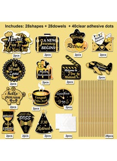 HOWAF Retirement Party Decorations Gold Retirement Party Centerpiece Glitter Table Toppers Funny Happy Retirement Party Props For Happy Retirement Party Supplies Man And Women，28 Pack  - Image 4